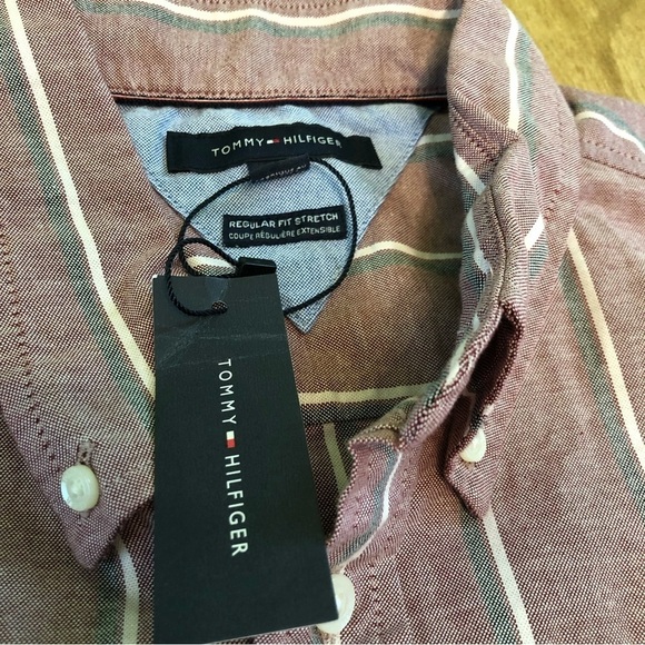 NWT $85 USD Tommy Hilfiger Red Purple Striped Long Sleeve Stretch Shirt Mens XL - Picture 8 of 9